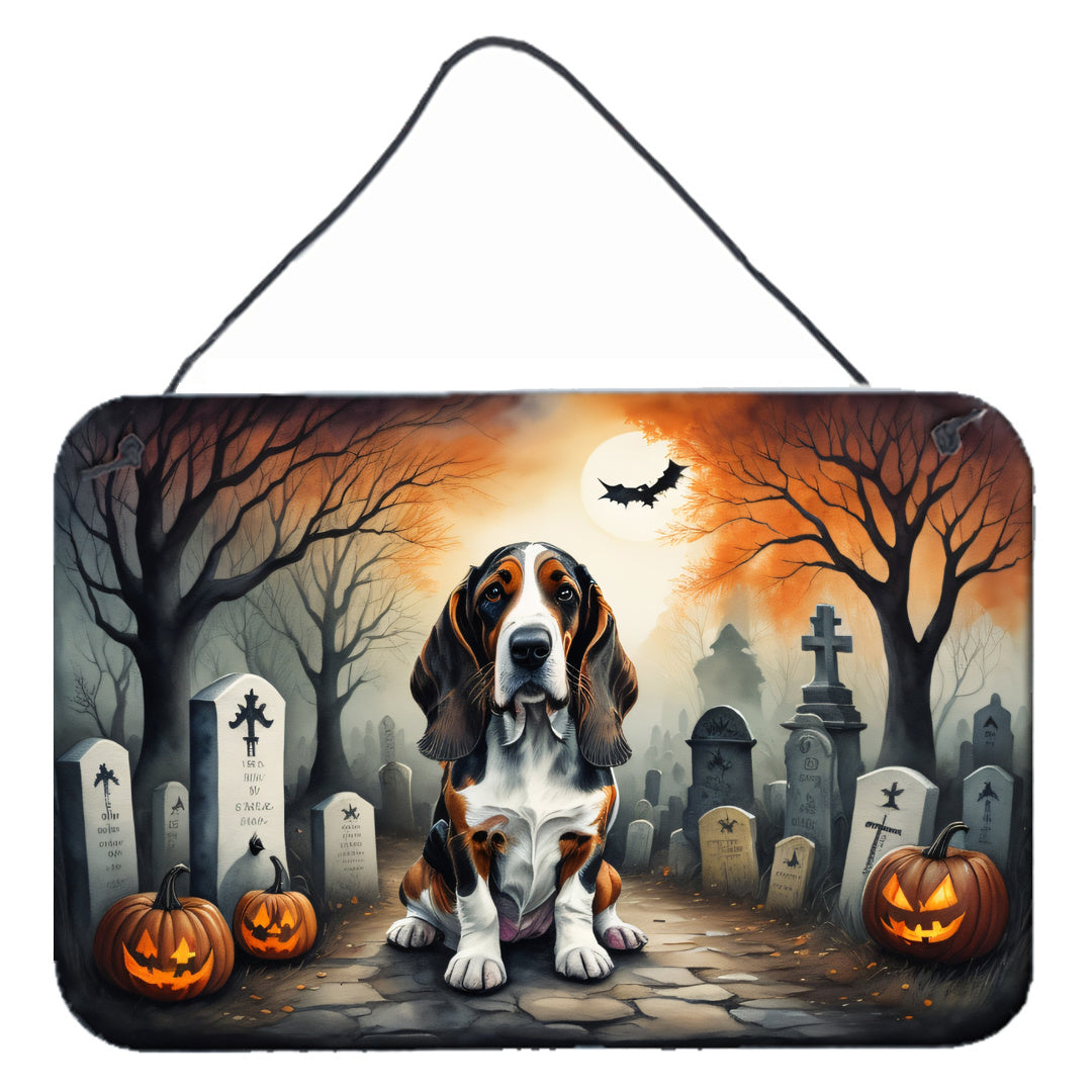 NEW Basset Hound Spooky Halloween Wall or Door Hanging Prints Aluminum Metal Sign Kitchen Wall Bar Bathroom Plaque Home Decor, 8HX12W, Multicolor