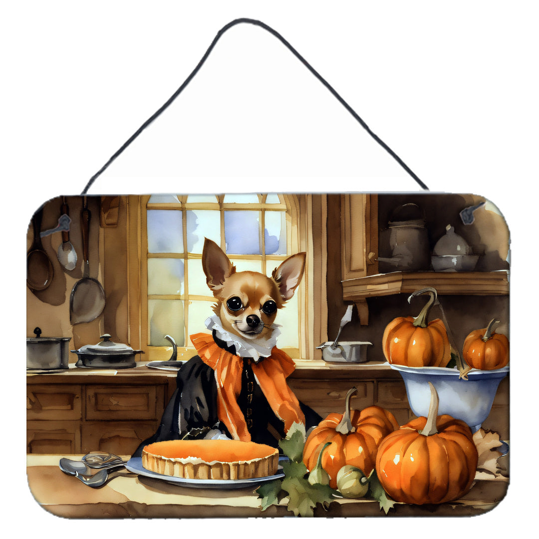 NEW Chihuahua Fall Kitchen Pumpkins Wall or Door Hanging Prints Aluminum Metal Sign Kitchen Wall Bar Bathroom Plaque Home Decor, 8HX12W, Multicolor