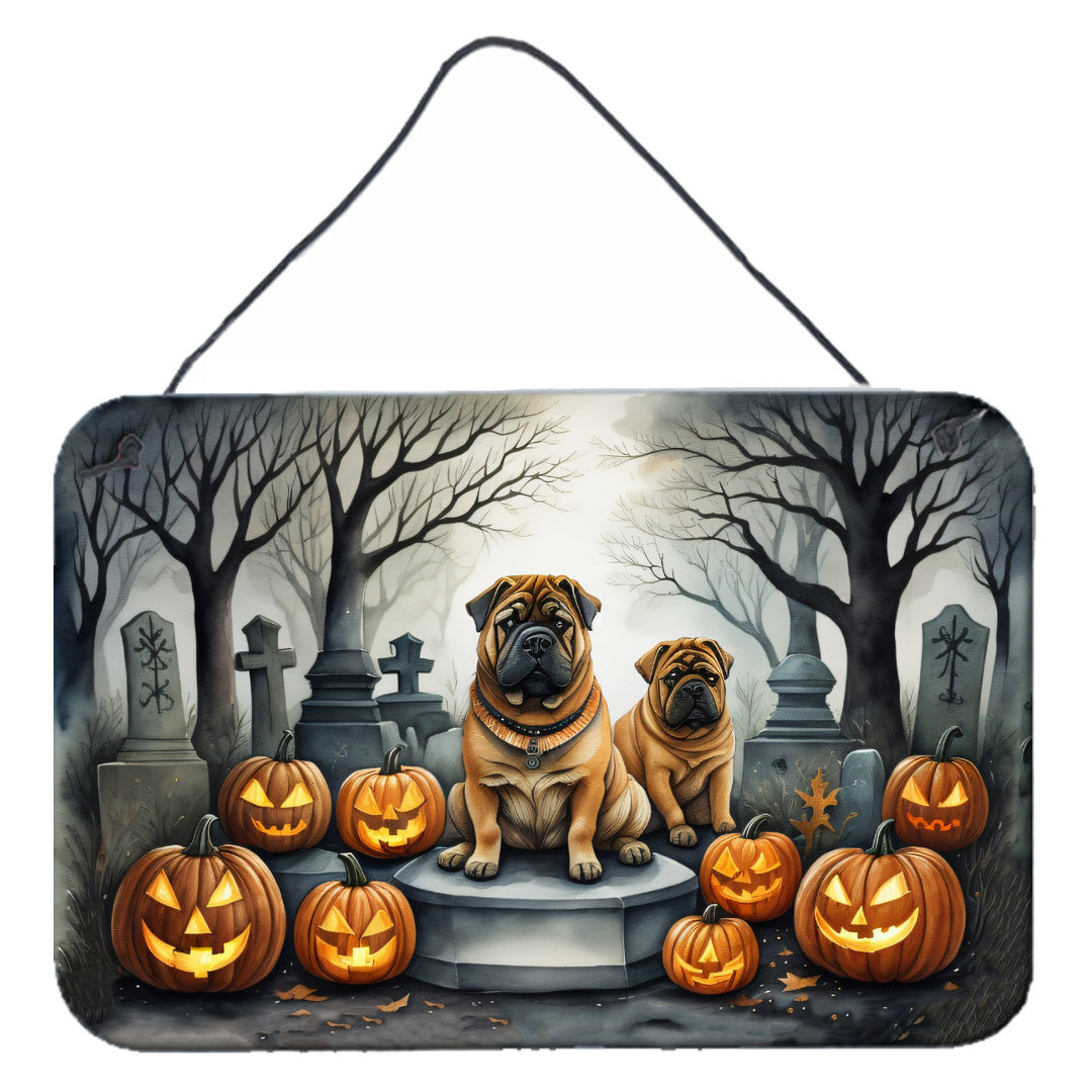 NEW Shar Pei Spooky Halloween Wall or Door Hanging Prints Aluminum Metal Sign Kitchen Wall Bar Bathroom Plaque Home Decor, 8HX12W, Multicolor