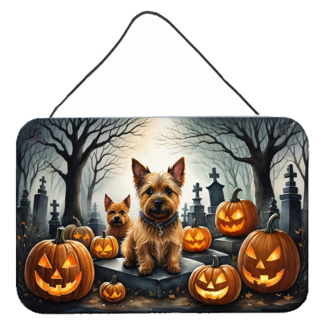 NEW Norwich Terrier Spooky Halloween Wall or Door Hanging Prints Aluminum Metal Sign Kitchen Wall Bar Bathroom Plaque Home Decor, 8HX12W, Multicolor