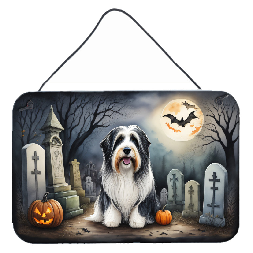 NEW Bearded Collie Spooky Halloween Wall or Door Hanging Prints Aluminum Metal Sign Kitchen Wall Bar Bathroom Plaque Home Decor, 8HX12W, Multicolor