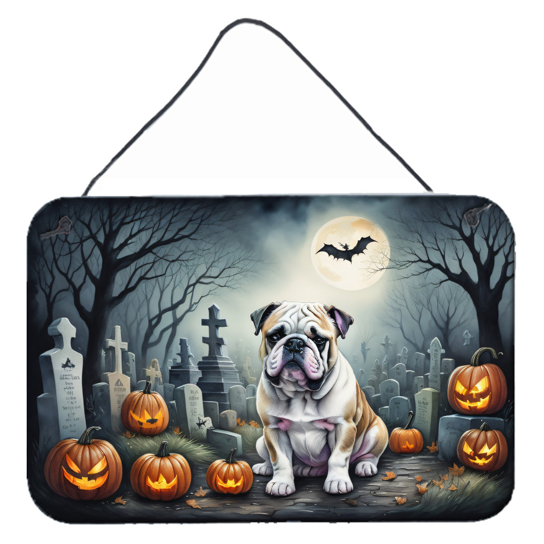 NEW English Bulldog Spooky Halloween Wall or Door Hanging Prints Aluminum Metal Sign Kitchen Wall Bar Bathroom Plaque Home Decor, 8HX12W, Multicolor