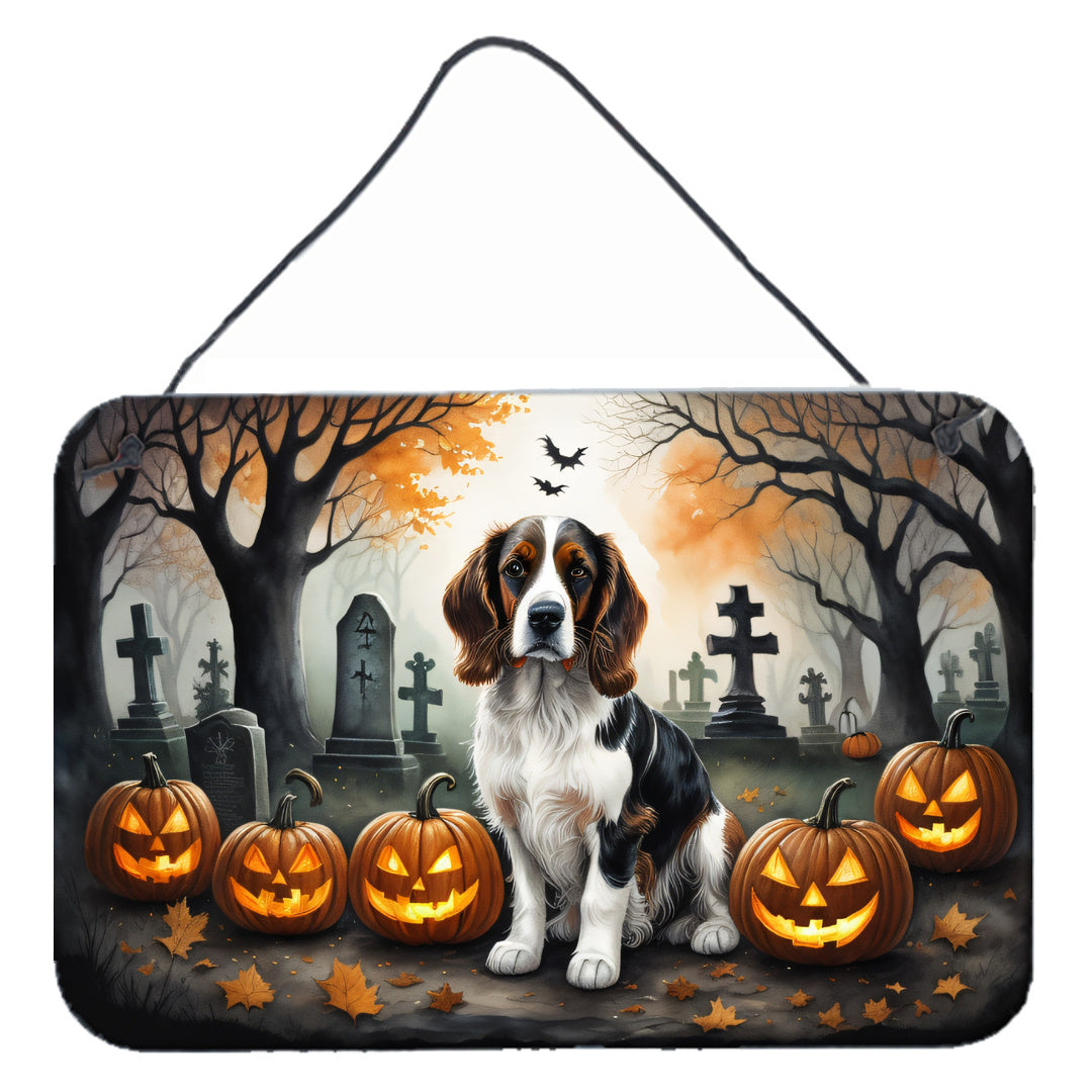 NEW Welsh Springer Spaniel Spooky Halloween Wall or Door Hanging Prints Aluminum Metal Sign Kitchen Wall Bar Bathroom Plaque Home Decor, 8HX12W, Multicolor