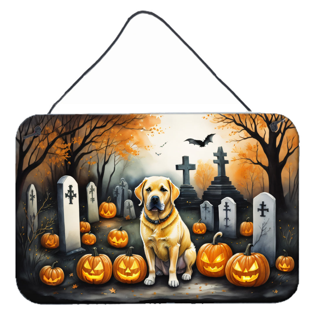 NEW Yellow Labrador Retriever Spooky Halloween Wall or Door Hanging Prints Aluminum Metal Sign Kitchen Wall Bar Bathroom Plaque Home Decor, 8HX12W, Multicolor