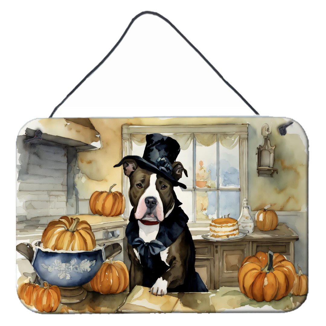 NEW Pit Bull Terrier Fall Kitchen Pumpkins Wall or Door Hanging Prints Aluminum Metal Sign Kitchen Wall Bar Bathroom Plaque Home Decor, 8HX12W, Multicolor