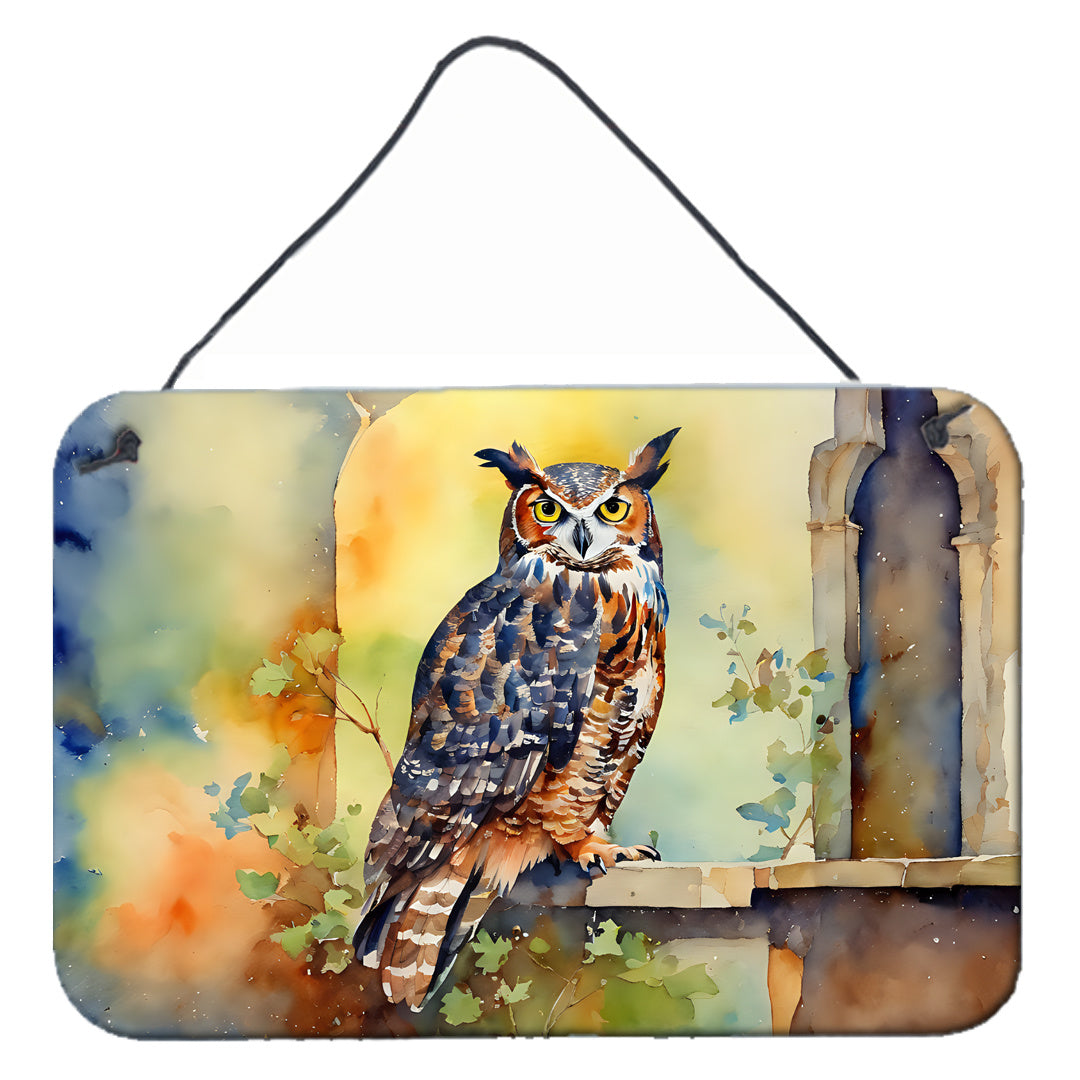 NEW Great Horned Owl Wall or Door Hanging Prints Aluminum Metal Sign Kitchen Wall Bar Bathroom Plaque Home Decor, 8HX12W, Multicolor