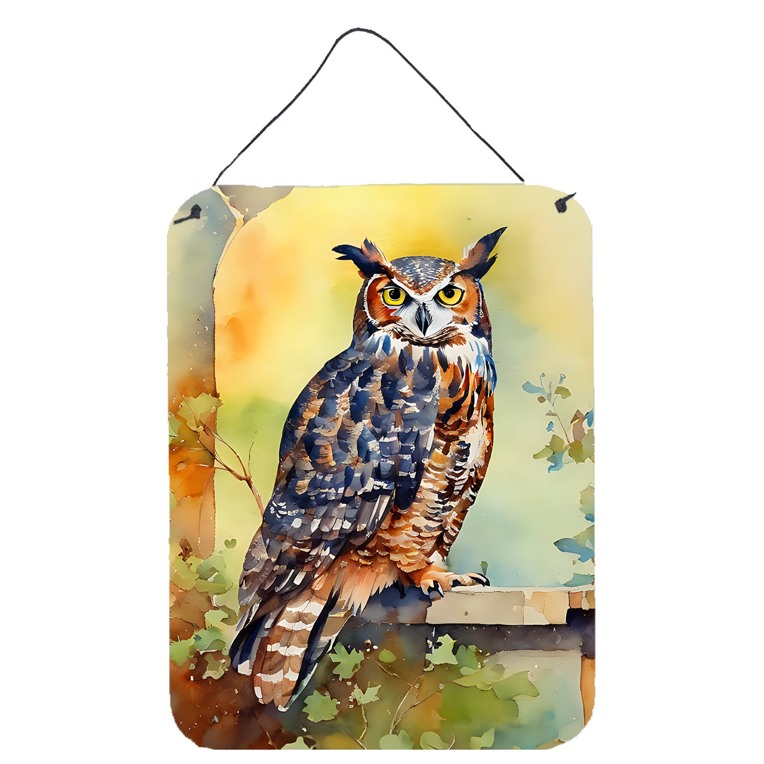 NEW Great Horned Owl Wall or Door Hanging Prints Aluminum Metal Sign Kitchen Wall Bar Bathroom Plaque Home Decor Front Door Plaque, 12x16, Multicolor