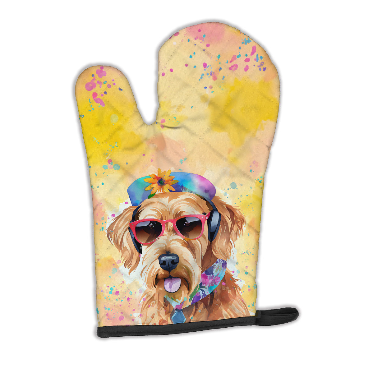 Airedale Terrier Hippie Dawg Oven Mitt Heat Resistant Thick Oven Mitt for Hot Pans and Oven, Kitchen Mitt Protect Hands, Cooking Baking Glove