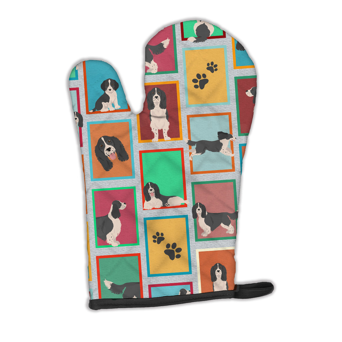 Lots of Black and White English Springer Spaniel Oven Mitt Heat Resistant Thick Oven Mitt for Hot Pans and Oven, Kitchen Mitt Protect Hands, Cooking Baking Glove