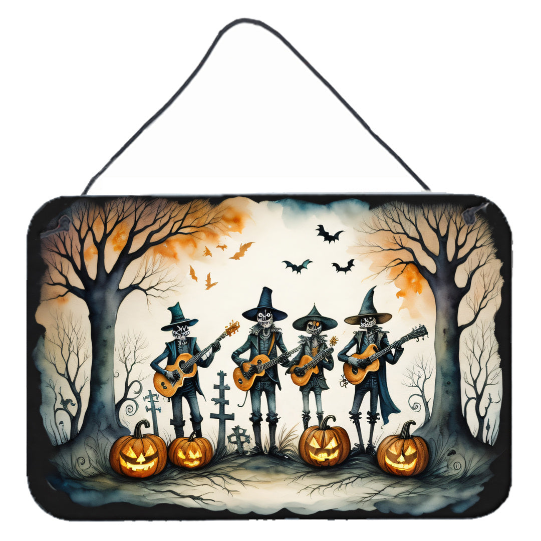 NEW Mariachi Skeleton Band Spooky Halloween Wall or Door Hanging Prints Aluminum Metal Sign Kitchen Wall Bar Bathroom Plaque Home Decor, 8HX12W, Multicolor