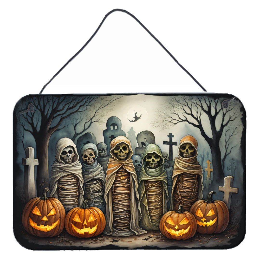 NEW Mummies Spooky Halloween Wall or Door Hanging Prints Aluminum Metal Sign Kitchen Wall Bar Bathroom Plaque Home Decor, 8HX12W, Multicolor