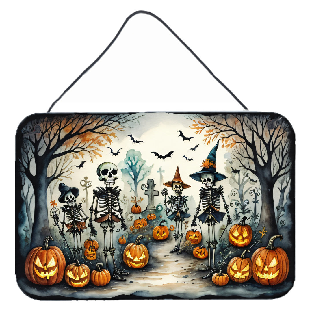 NEW Calacas Skeletons Spooky Halloween Wall or Door Hanging Prints Aluminum Metal Sign Kitchen Wall Bar Bathroom Plaque Home Decor, 8HX12W, Multicolor