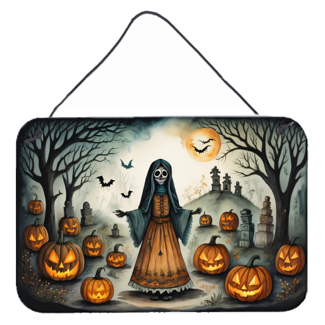 NEW La Llorona Skeleton Spooky Halloween Wall or Door Hanging Prints Aluminum Metal Sign Kitchen Wall Bar Bathroom Plaque Home Decor, 8HX12W, Multicolor