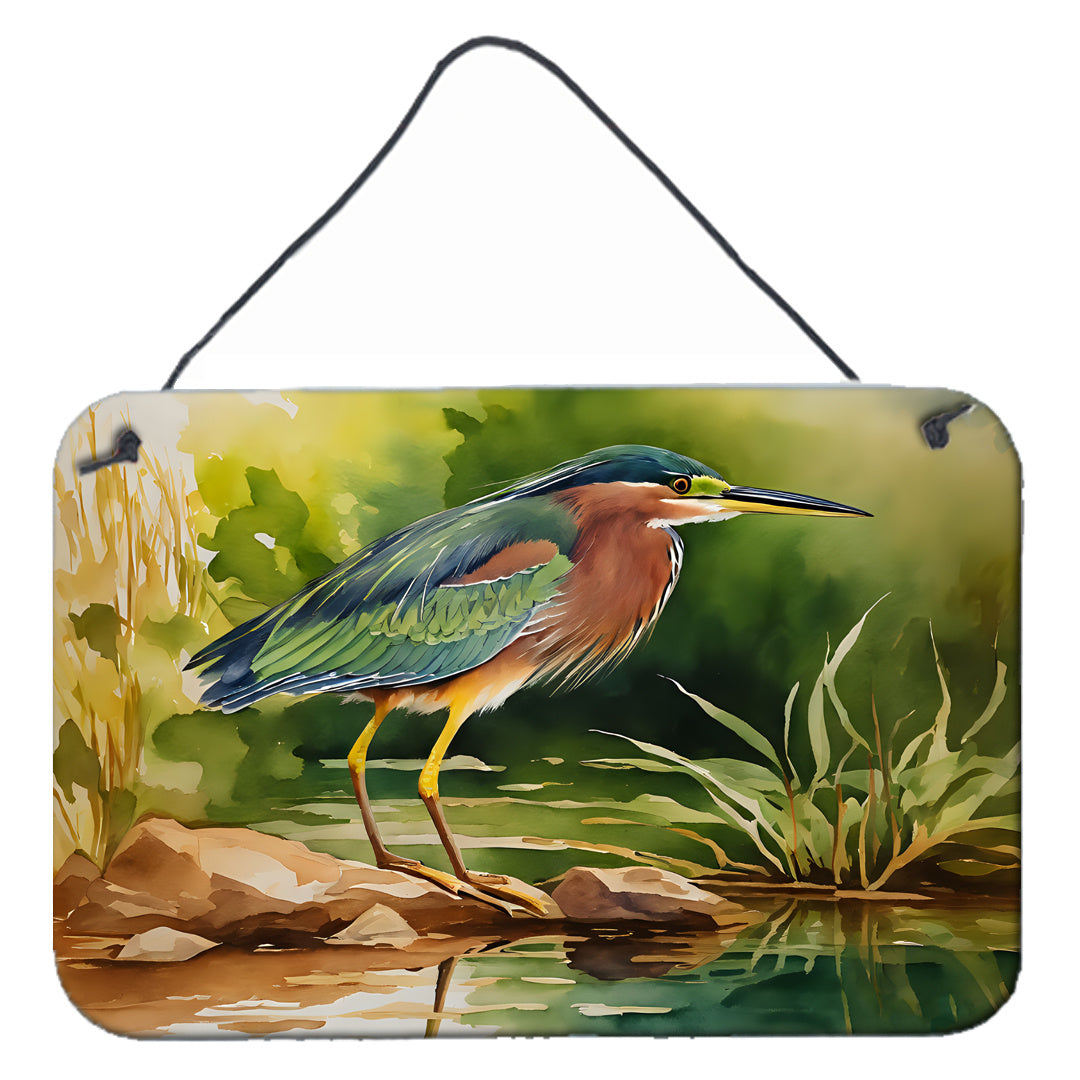 NEW Green Heron Wall or Door Hanging Prints Aluminum Metal Sign Kitchen Wall Bar Bathroom Plaque Home Decor, 8HX12W, Multicolor