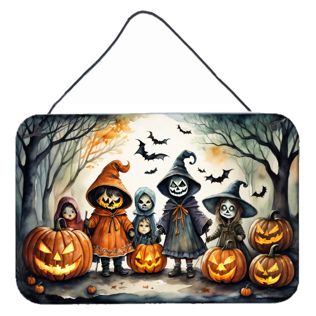 NEW Trick or Treaters Spooky Halloween Wall or Door Hanging Prints Aluminum Metal Sign Kitchen Wall Bar Bathroom Plaque Home Decor, 8HX12W, Multicolor