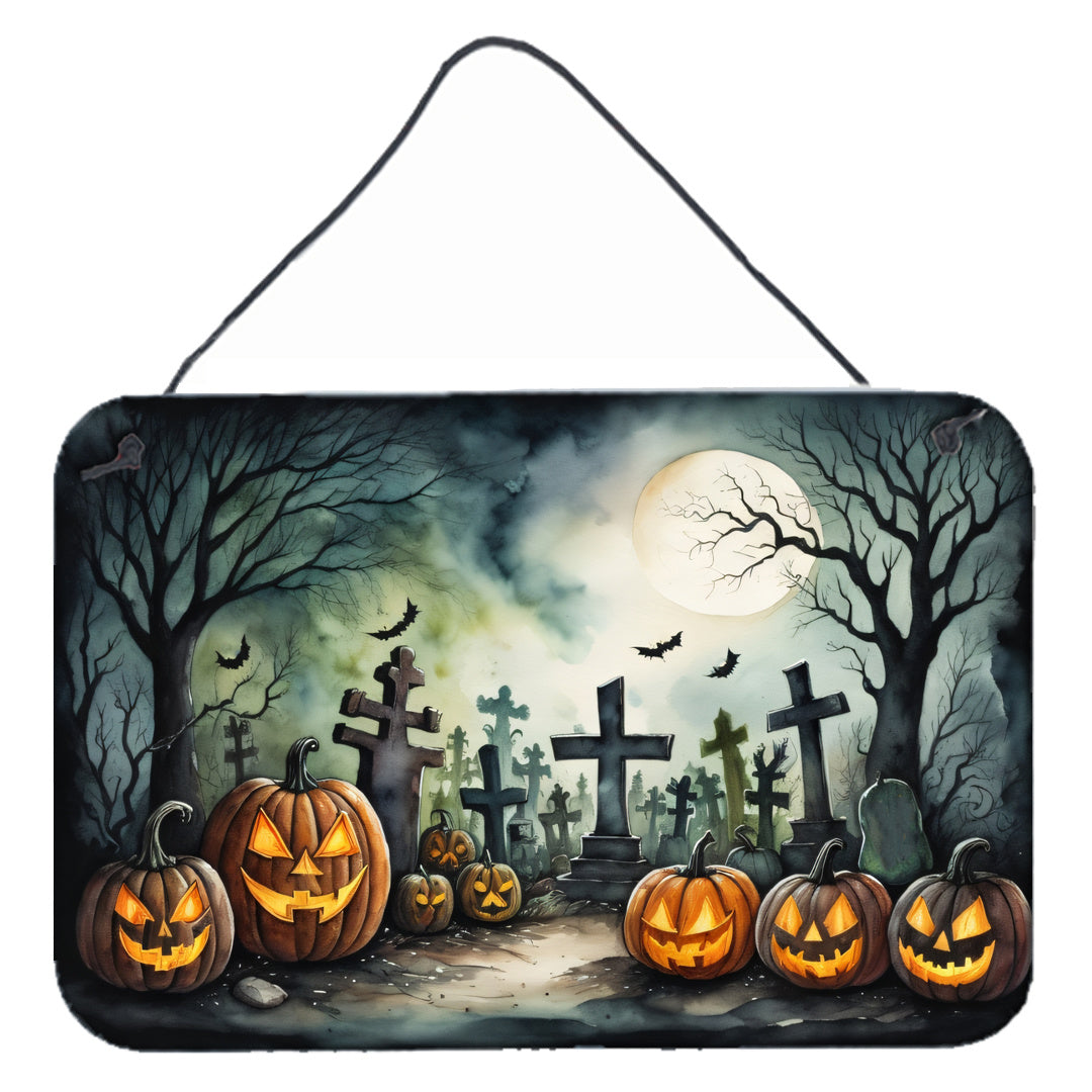 NEW Graveyard Spooky Halloween Wall or Door Hanging Prints Aluminum Metal Sign Kitchen Wall Bar Bathroom Plaque Home Decor, 8HX12W, Multicolor