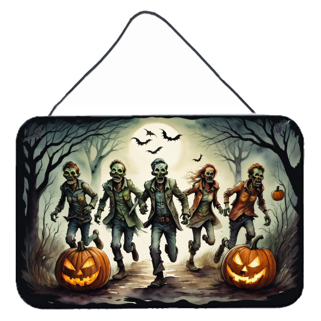 NEW Zombies Spooky Halloween Wall or Door Hanging Prints Aluminum Metal Sign Kitchen Wall Bar Bathroom Plaque Home Decor, 8HX12W, Multicolor