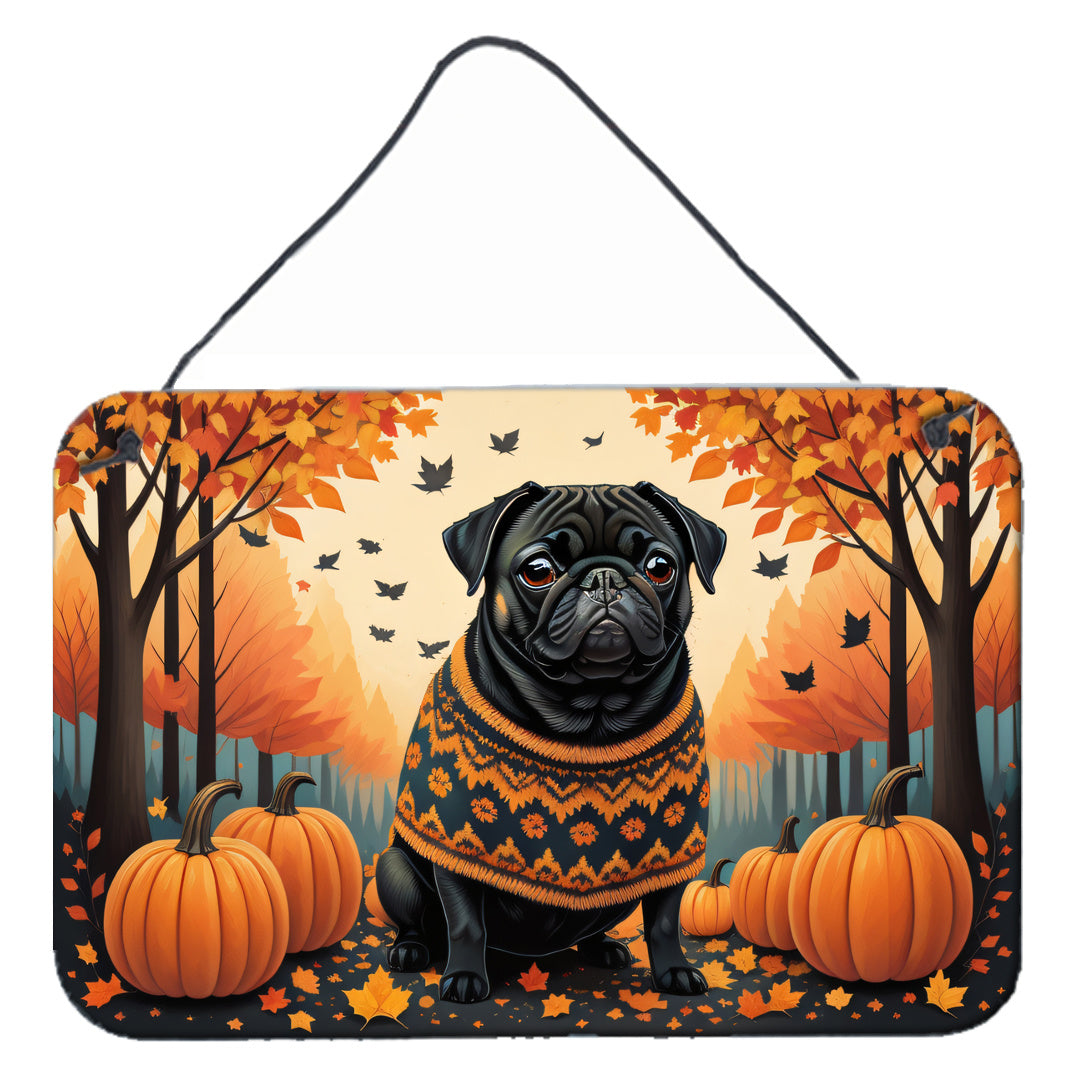 NEW Black Pug Fall Wall or Door Hanging Prints Aluminum Metal Sign Kitchen Wall Bar Bathroom Plaque Home Decor, 8HX12W, Multicolor