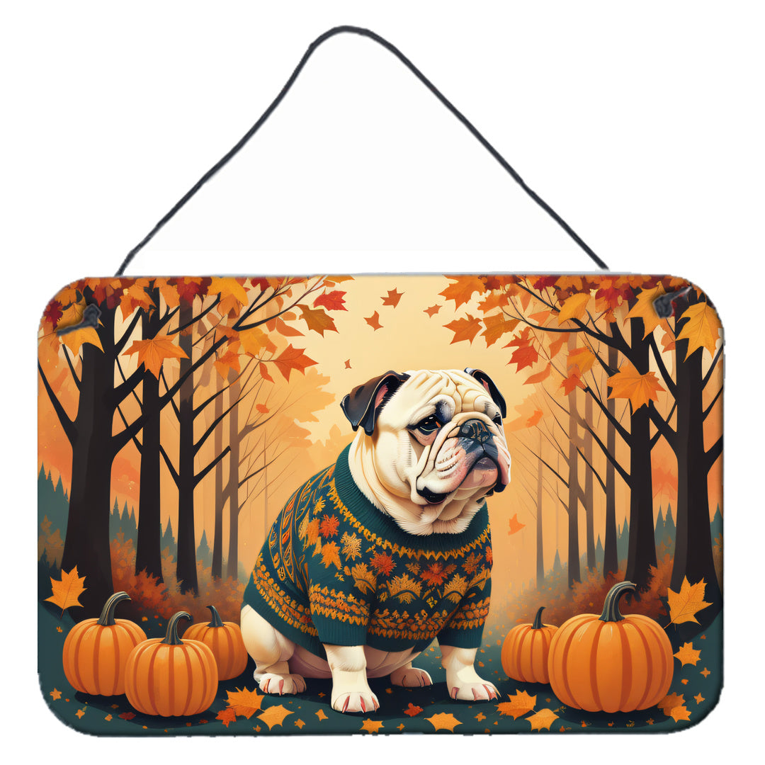 NEW White English Bulldog Fall Wall or Door Hanging Prints Aluminum Metal Sign Kitchen Wall Bar Bathroom Plaque Home Decor, 8HX12W, Multicolor
