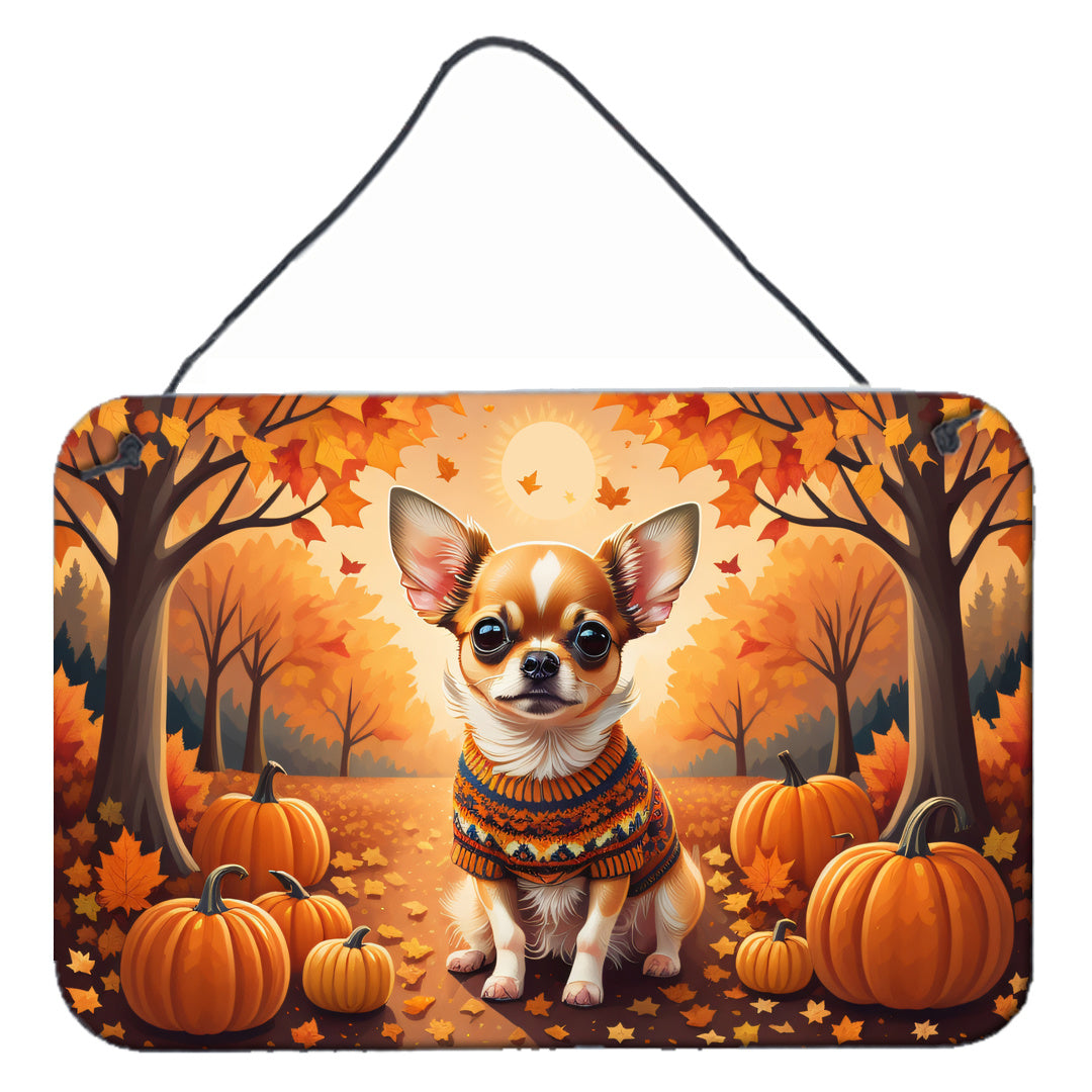 NEW Chihuahua Fall Wall or Door Hanging Prints Aluminum Metal Sign Kitchen Wall Bar Bathroom Plaque Home Decor, 8HX12W, Multicolor