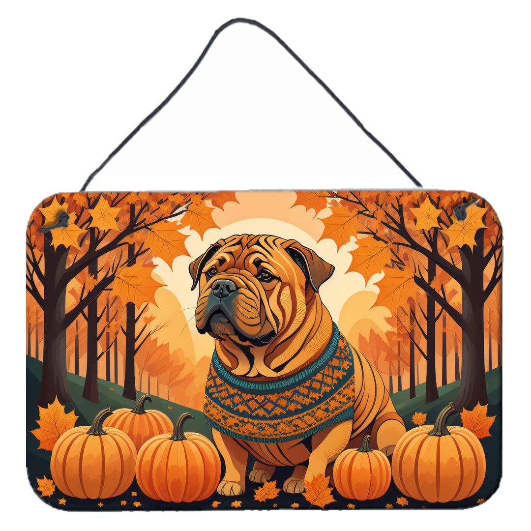 NEW Shar Pei Fall Wall or Door Hanging Prints Aluminum Metal Sign Kitchen Wall Bar Bathroom Plaque Home Decor, 8HX12W, Multicolor