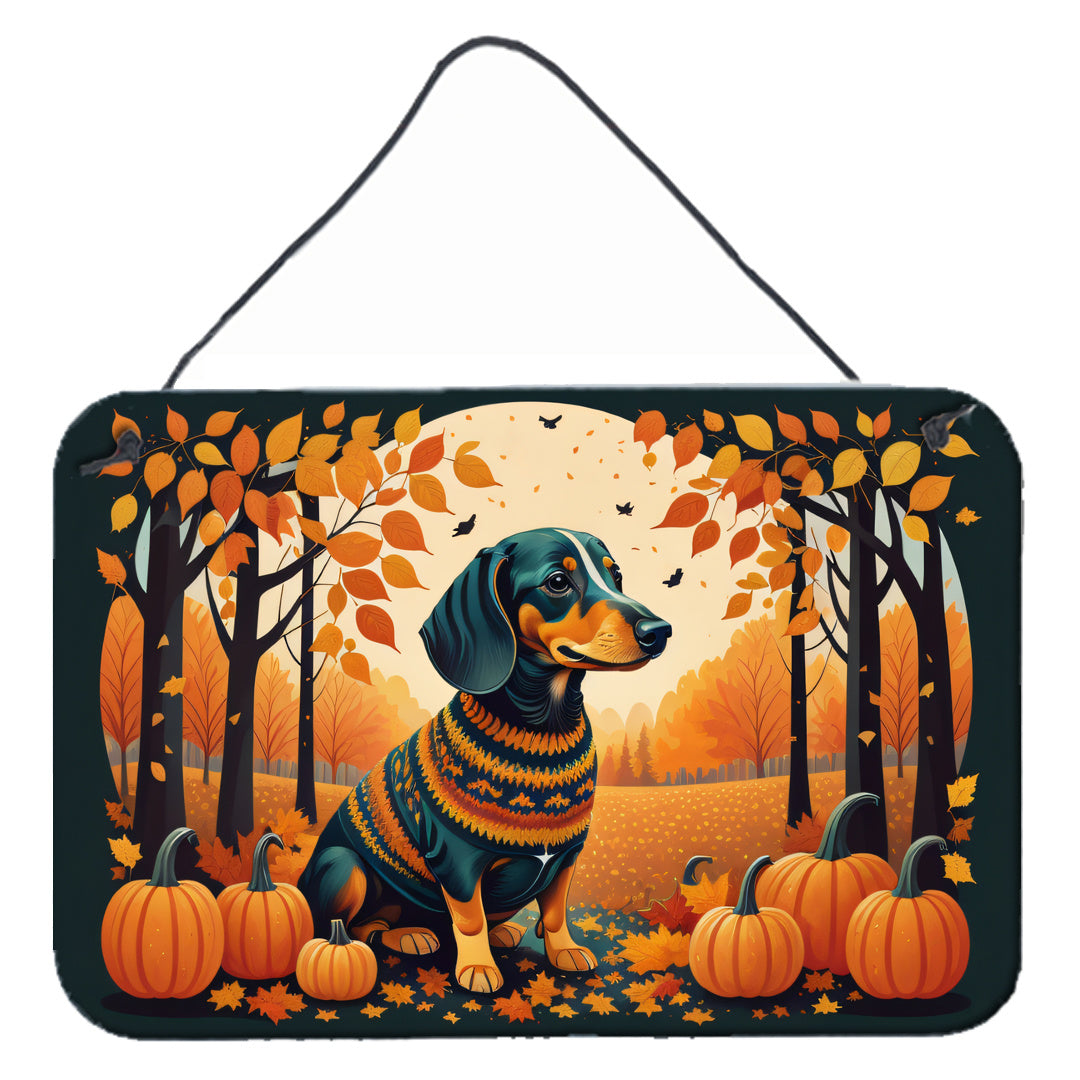 NEW Dachshund Fall Wall or Door Hanging Prints Aluminum Metal Sign Kitchen Wall Bar Bathroom Plaque Home Decor, 8HX12W, Multicolor