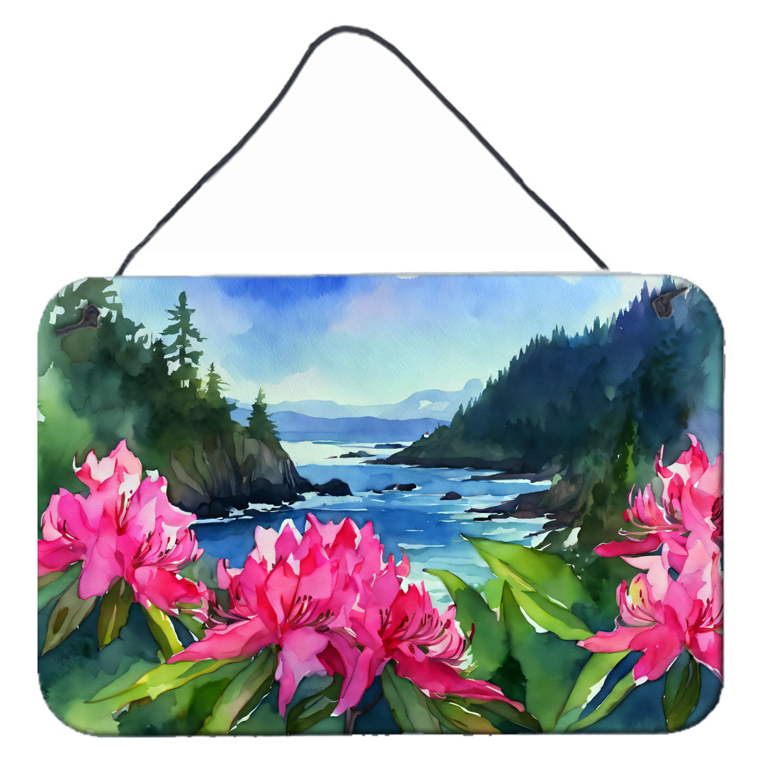 NEW Washington Coast Rhododendrons in Watercolor Wall or Door Hanging Prints Aluminum Metal Sign Kitchen Wall Bar Bathroom Plaque Home Decor, 8HX12W, Multicolor