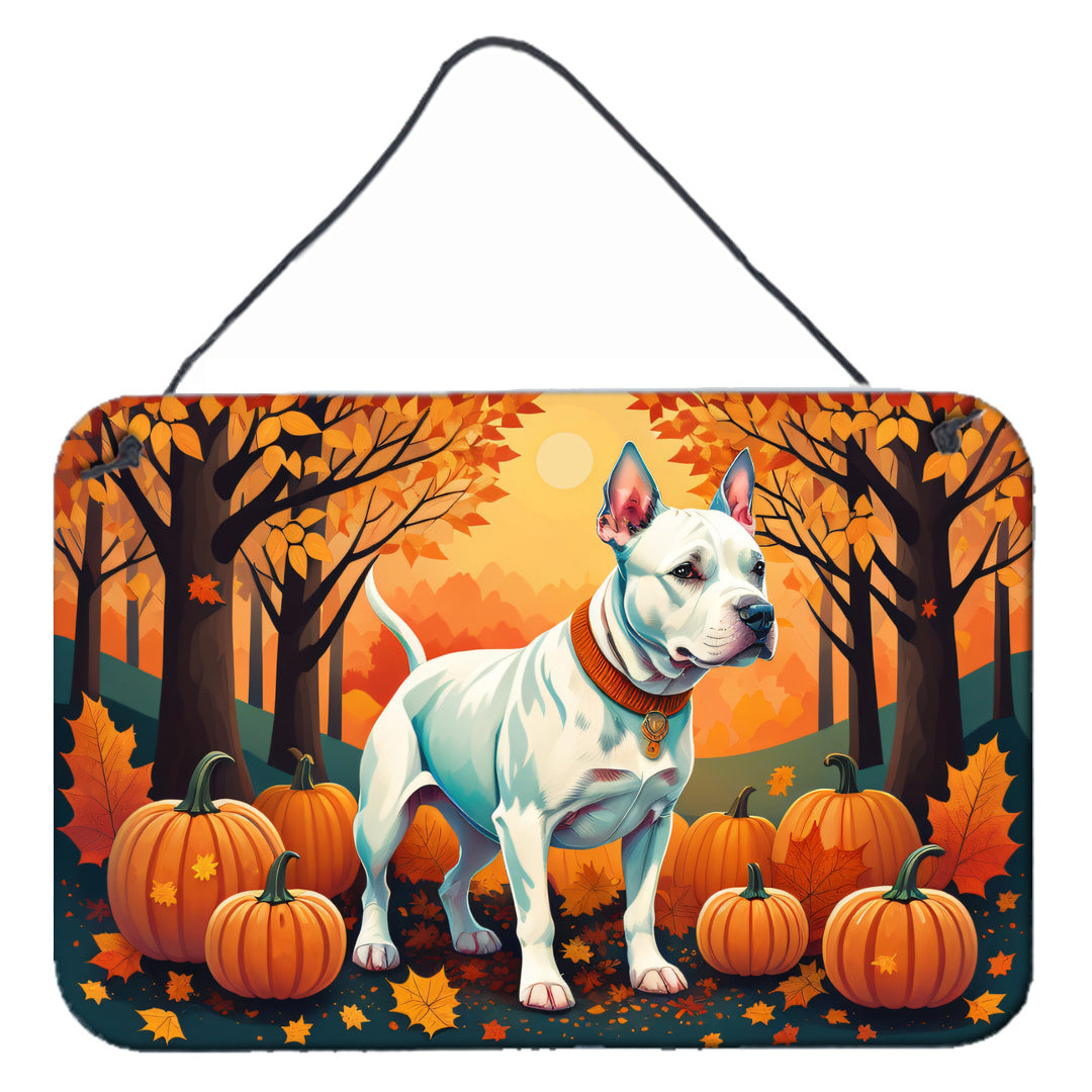 NEW White Pit Bull Terrier Fall Wall or Door Hanging Prints Aluminum Metal Sign Kitchen Wall Bar Bathroom Plaque Home Decor, 8HX12W, Multicolor