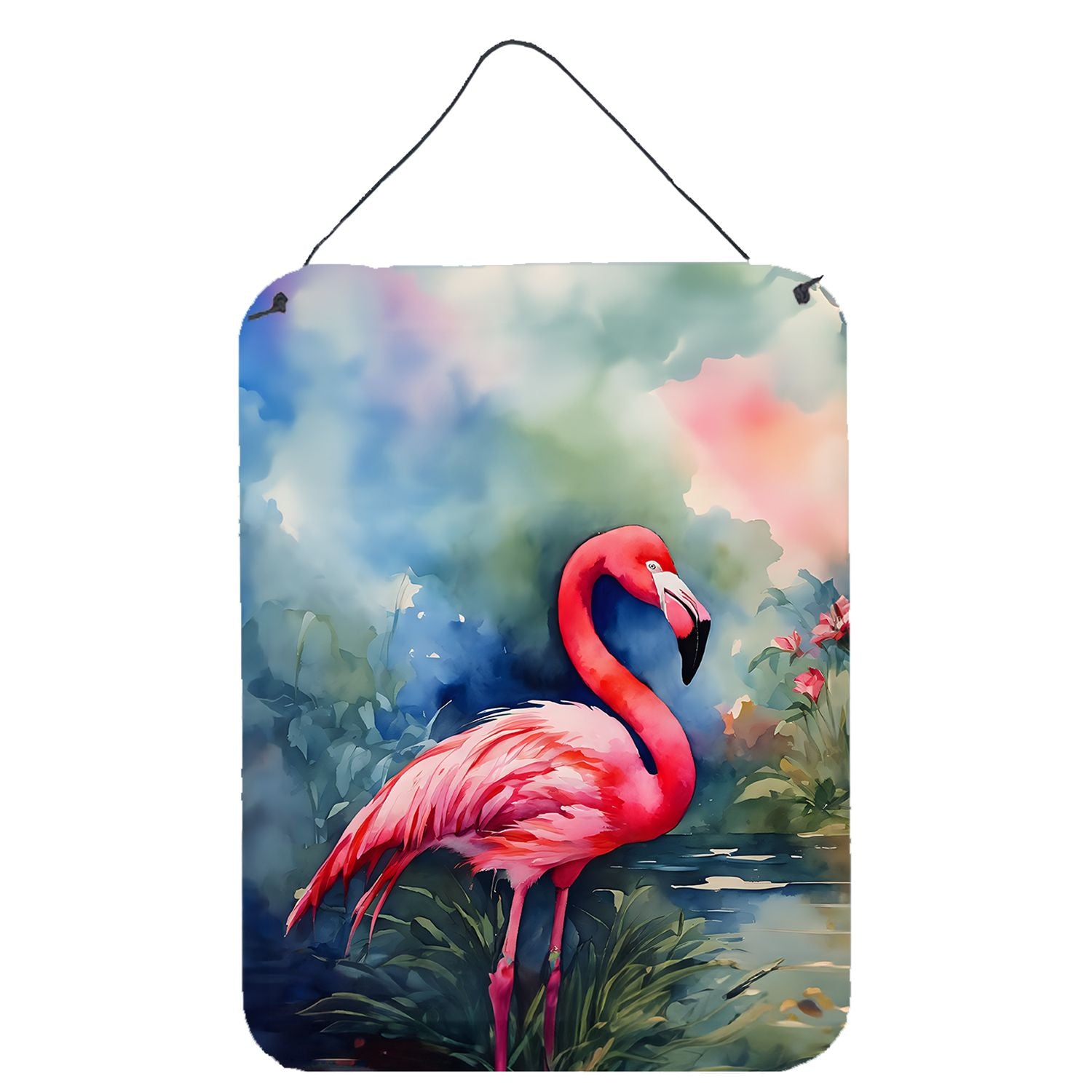 NEW Flamingo Wall or Door Hanging Prints Aluminum Metal Sign Kitchen Wall Bar Bathroom Plaque Home Decor Front Door Plaque, 12x16, Multicolor