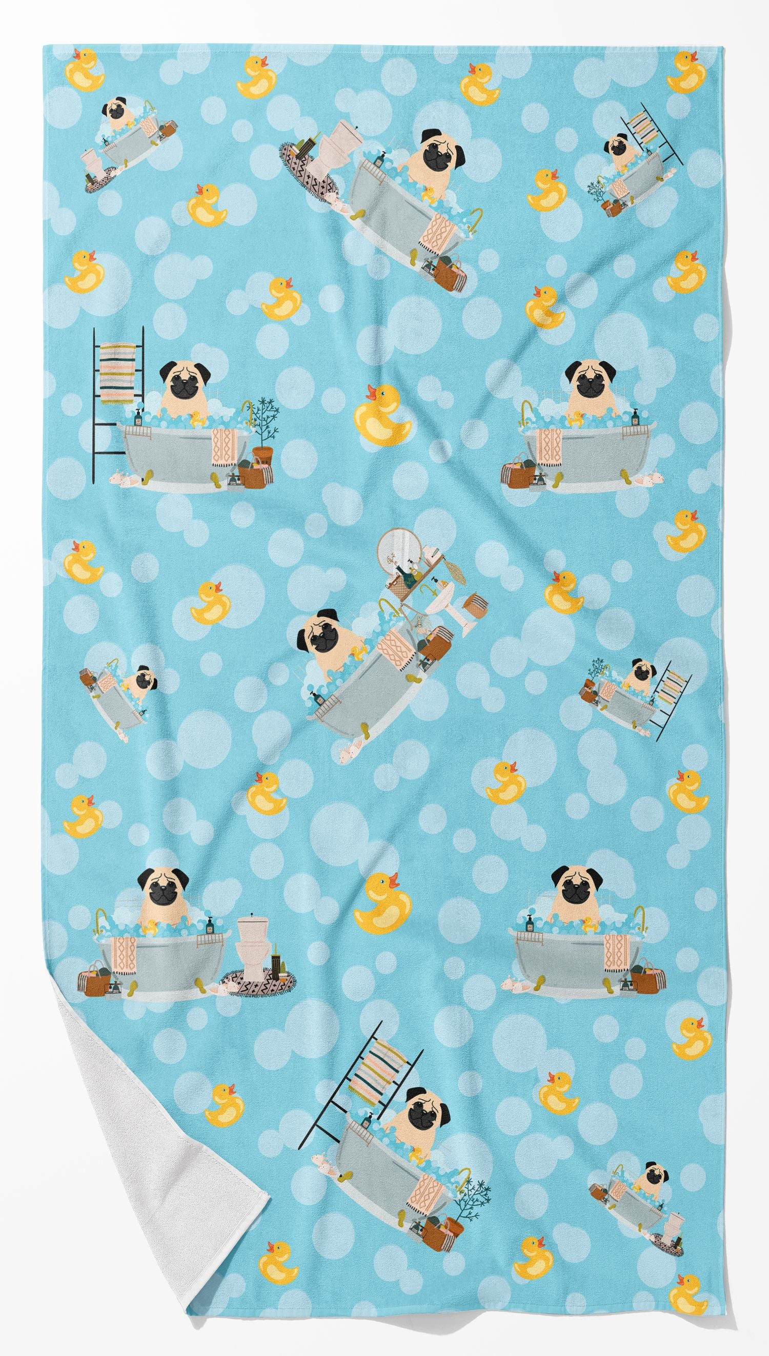 Fawn Pug in Bathtub Bath Towel Large Oversized Plush Fitness Body Towel, Ultra Soft Absorbent Quick Drying, 42"L x 24"W