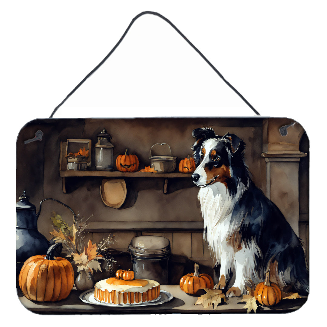 NEW Australian Shepherd Fall Kitchen Pumpkins Wall or Door Hanging Prints Aluminum Metal Sign Kitchen Wall Bar Bathroom Plaque Home Decor, 8HX12W, Multicolor