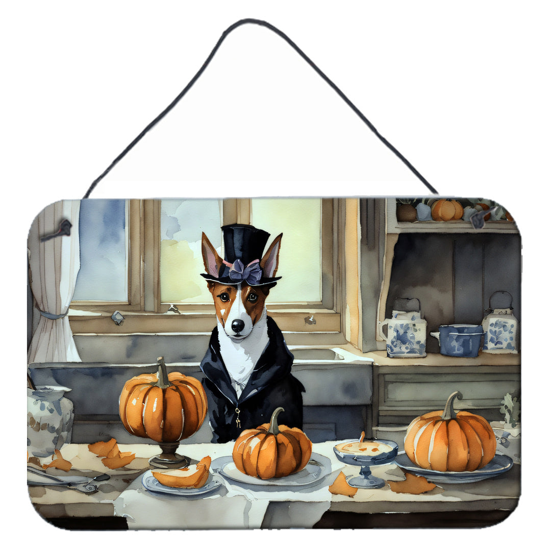 NEW Basenji Fall Kitchen Pumpkins Wall or Door Hanging Prints Aluminum Metal Sign Kitchen Wall Bar Bathroom Plaque Home Decor, 8HX12W, Multicolor