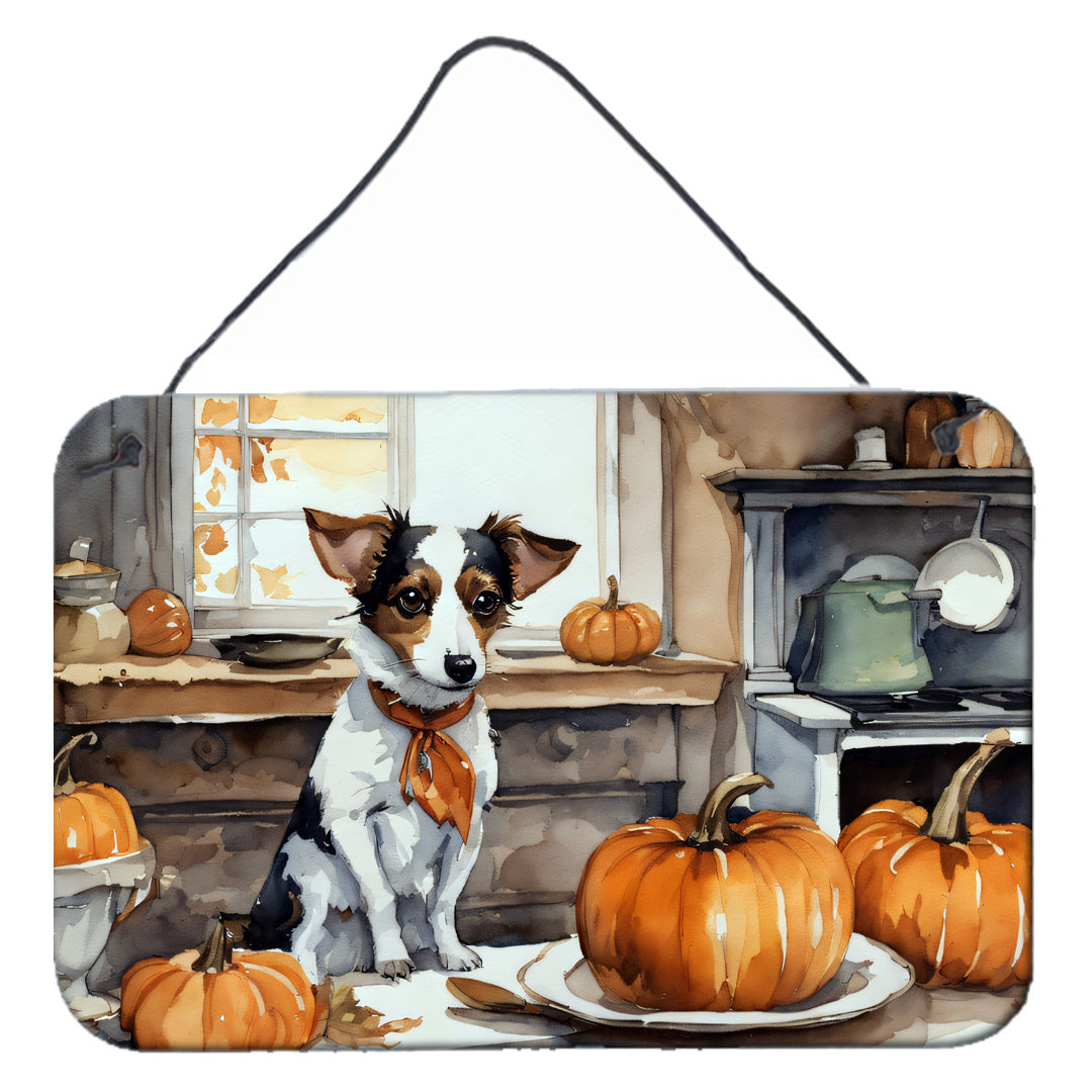 NEW Jack Russell Terrier Fall Kitchen Pumpkins Wall or Door Hanging Prints Aluminum Metal Sign Kitchen Wall Bar Bathroom Plaque Home Decor, 8HX12W, Multicolor