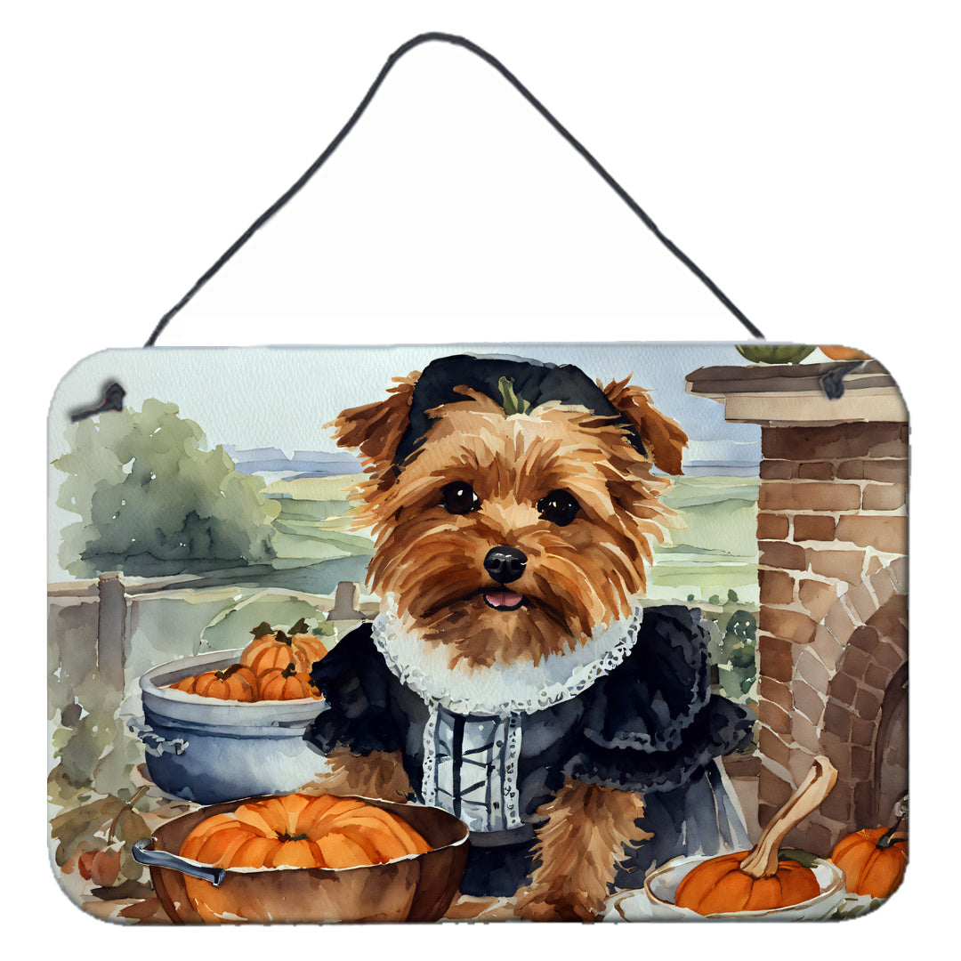 NEW Norfolk Terrier Fall Kitchen Pumpkins Wall or Door Hanging Prints Aluminum Metal Sign Kitchen Wall Bar Bathroom Plaque Home Decor, 8HX12W, Multicolor