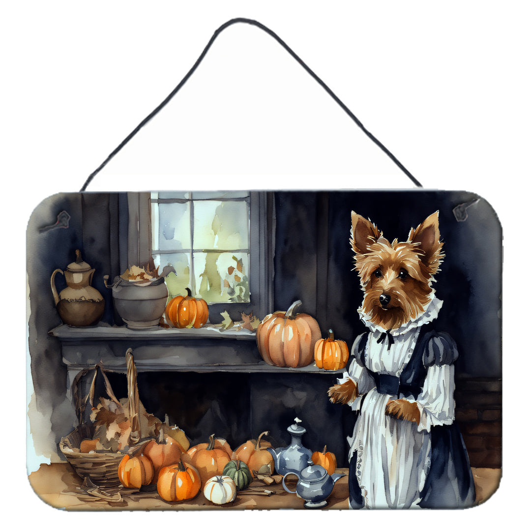 NEW Australian Terrier Fall Kitchen Pumpkins Wall or Door Hanging Prints Aluminum Metal Sign Kitchen Wall Bar Bathroom Plaque Home Decor, 8HX12W, Multicolor