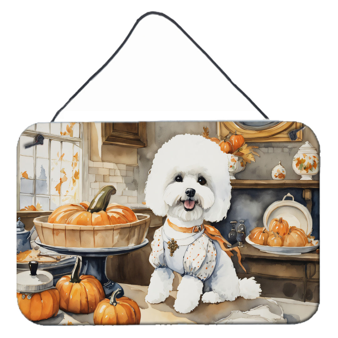 NEW Bichon Frise Fall Kitchen Pumpkins Wall or Door Hanging Prints Aluminum Metal Sign Kitchen Wall Bar Bathroom Plaque Home Decor, 8HX12W, Multicolor