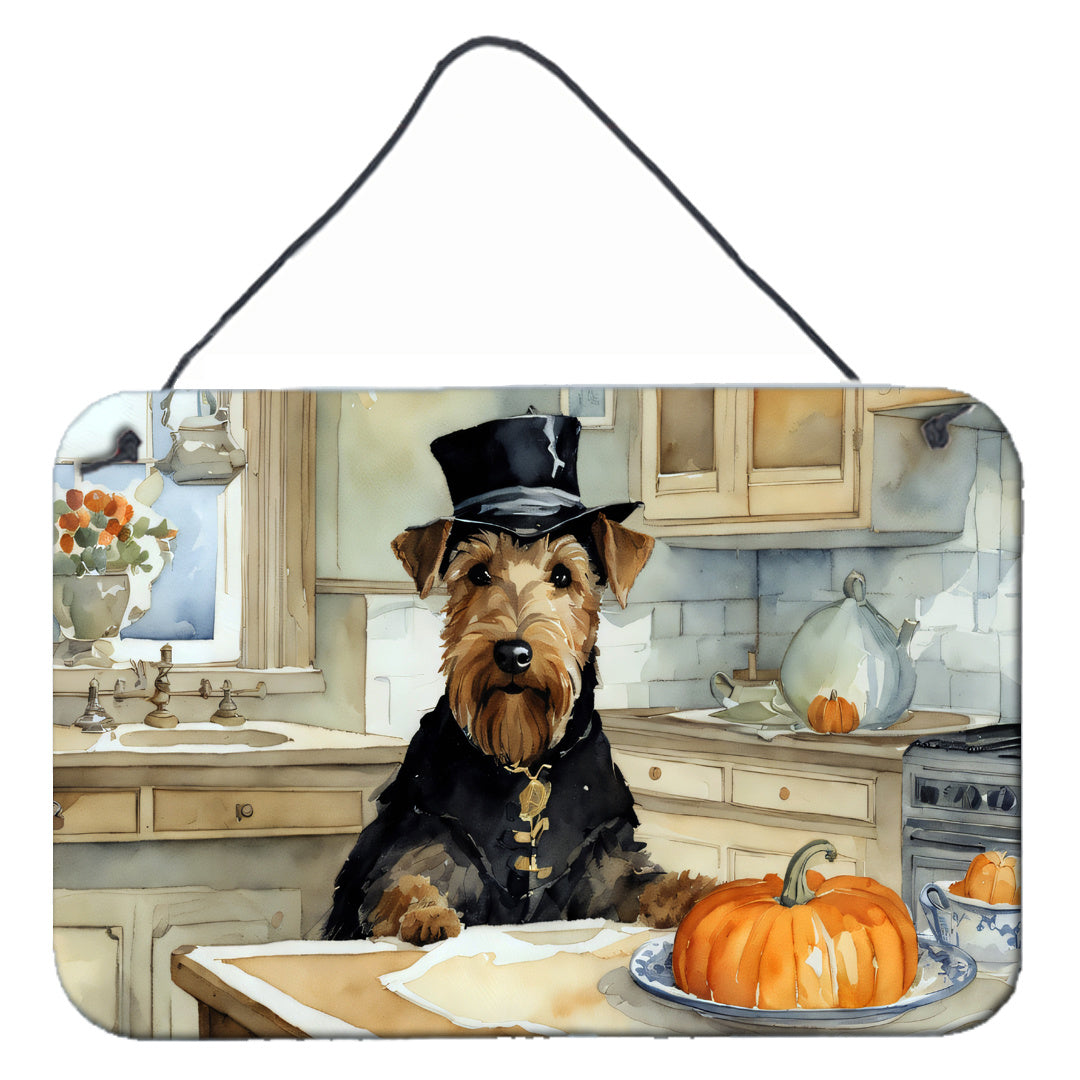 NEW Airedale Terrier Fall Kitchen Pumpkins Wall or Door Hanging Prints Aluminum Metal Sign Kitchen Wall Bar Bathroom Plaque Home Decor, 8HX12W, Multicolor