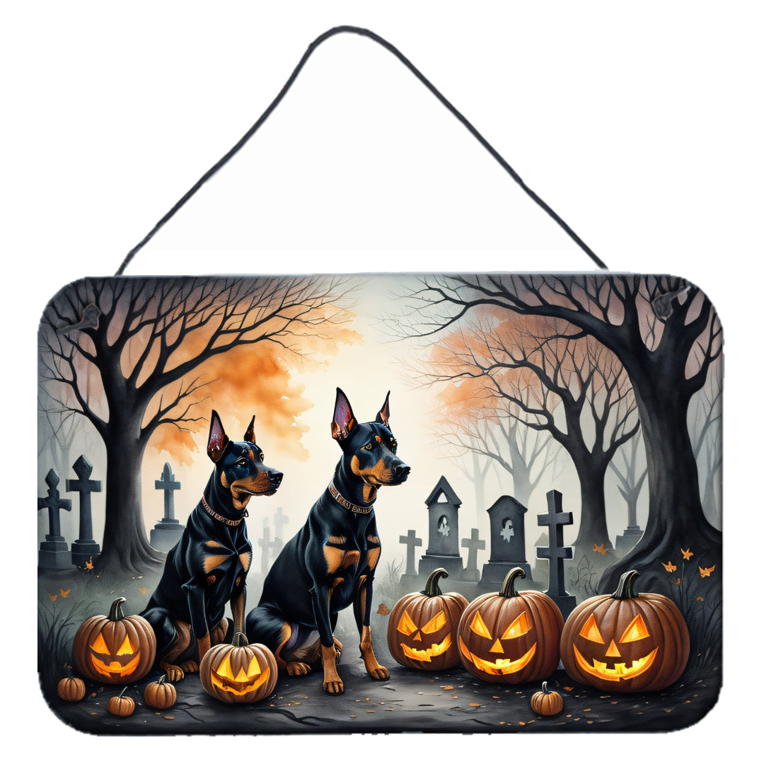 NEW Doberman Pinscher Spooky Halloween Wall or Door Hanging Prints Aluminum Metal Sign Kitchen Wall Bar Bathroom Plaque Home Decor, 8HX12W, Multicolor