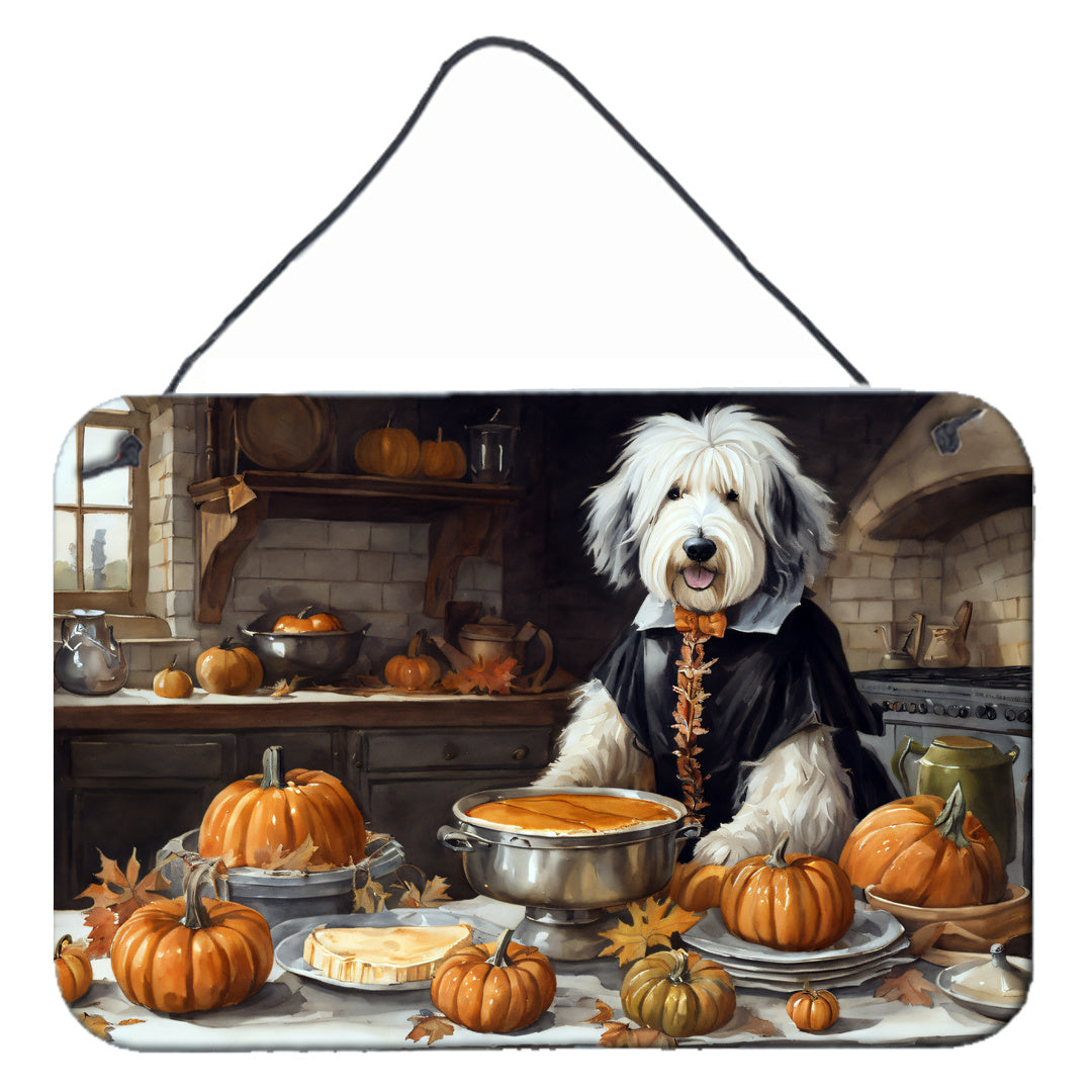 NEW Old English Sheepdog Fall Kitchen Pumpkins Wall or Door Hanging Prints Aluminum Metal Sign Kitchen Wall Bar Bathroom Plaque Home Decor, 8HX12W, Multicolor