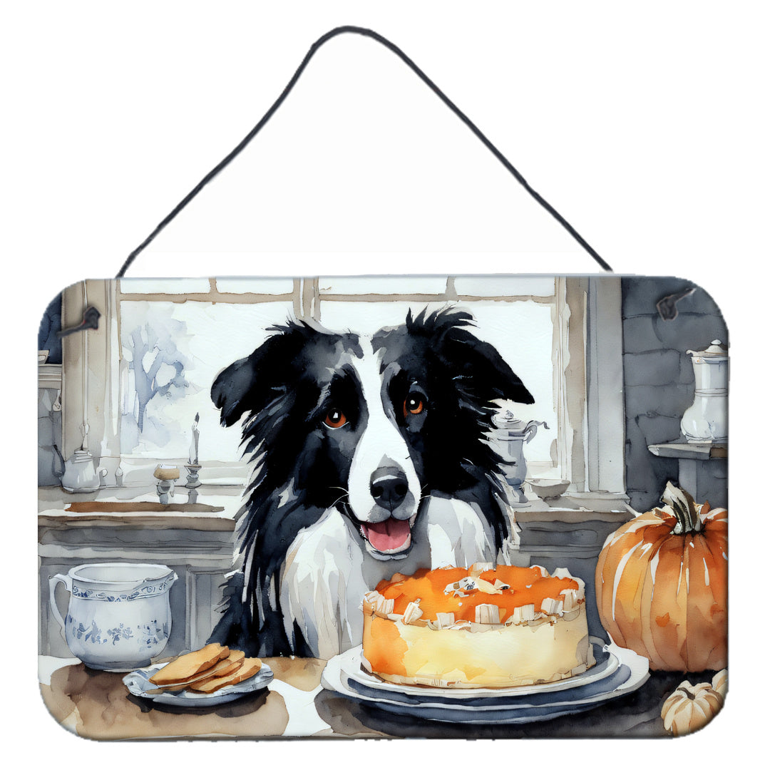 NEW Border Collie Fall Kitchen Pumpkins Wall or Door Hanging Prints Aluminum Metal Sign Kitchen Wall Bar Bathroom Plaque Home Decor, 8HX12W, Multicolor