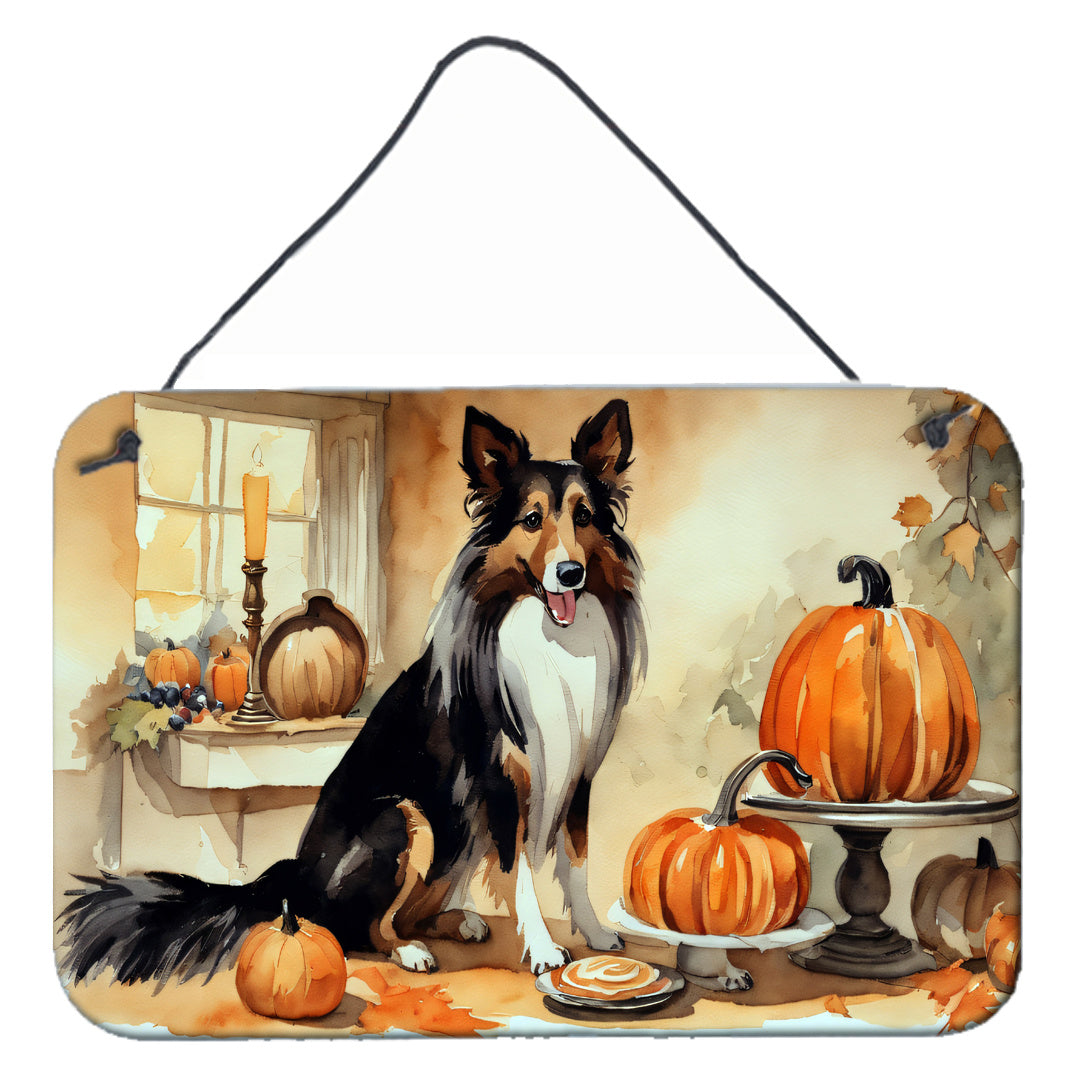 NEW Collie Fall Kitchen Pumpkins Wall or Door Hanging Prints Aluminum Metal Sign Kitchen Wall Bar Bathroom Plaque Home Decor, 8HX12W, Multicolor