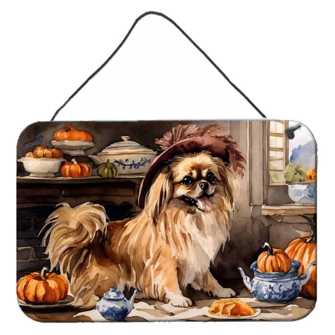 NEW Tibetan Spaniel Fall Kitchen Pumpkins Wall or Door Hanging Prints Aluminum Metal Sign Kitchen Wall Bar Bathroom Plaque Home Decor, 8HX12W, Multicolor