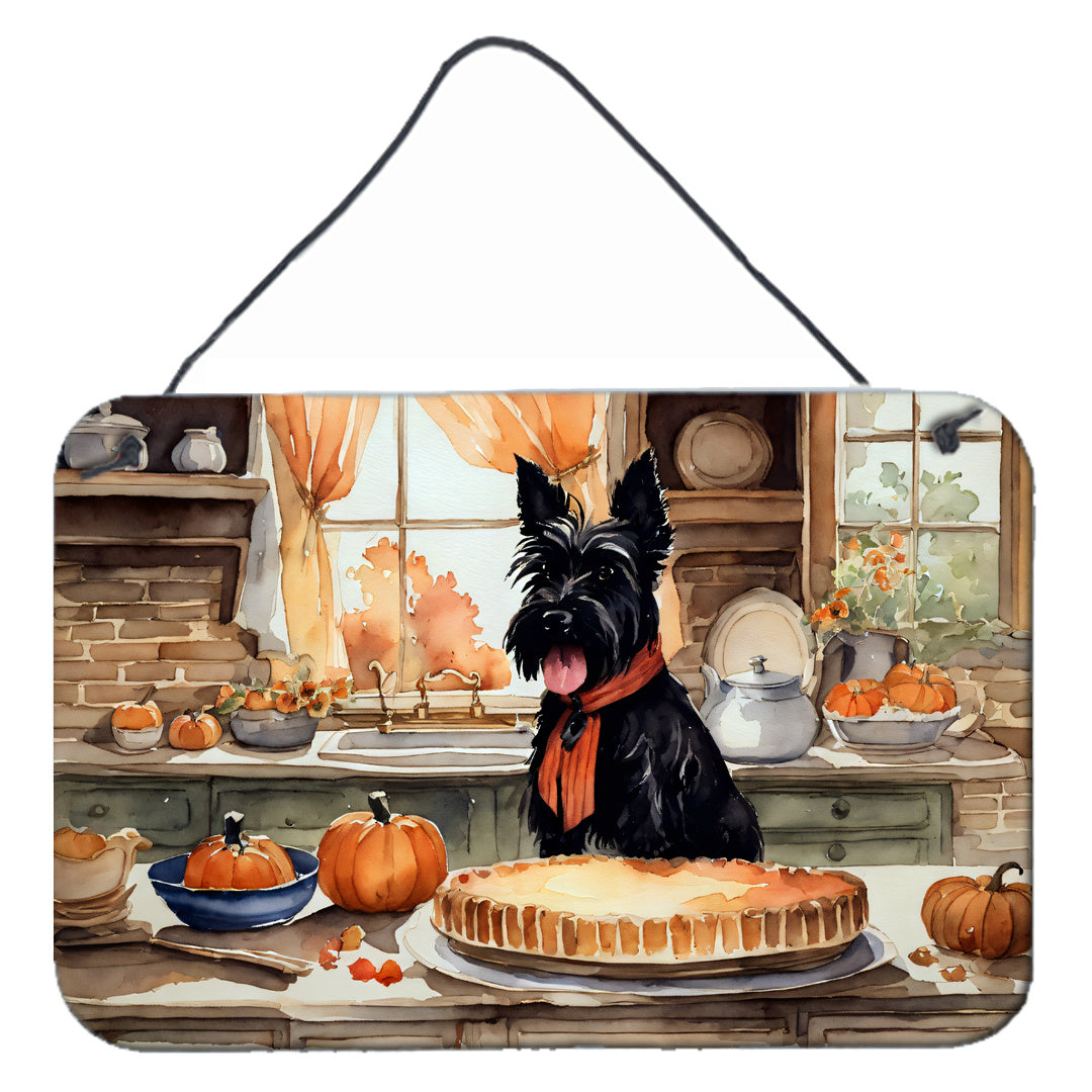 NEW Scottish Terrier Fall Kitchen Pumpkins Wall or Door Hanging Prints Aluminum Metal Sign Kitchen Wall Bar Bathroom Plaque Home Decor, 8HX12W, Multicolor