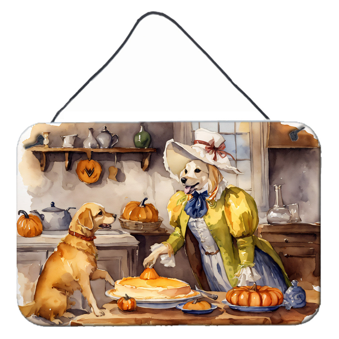 NEW Yellow Lab Fall Kitchen Pumpkins Wall or Door Hanging Prints Aluminum Metal Sign Kitchen Wall Bar Bathroom Plaque Home Decor, 8HX12W, Multicolor