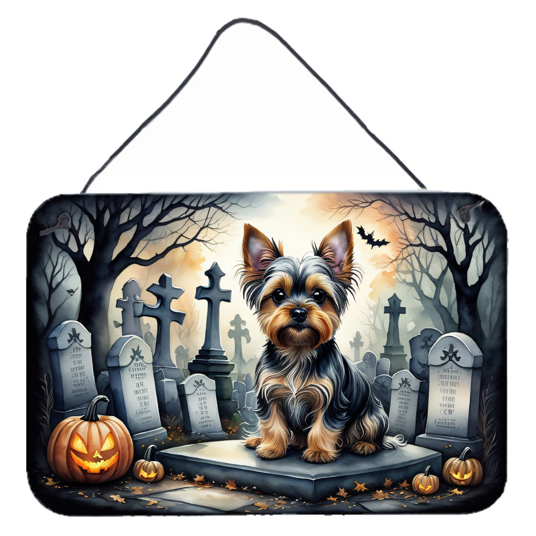 NEW Yorkshire Terrier Spooky Halloween Wall or Door Hanging Prints Aluminum Metal Sign Kitchen Wall Bar Bathroom Plaque Home Decor, 8HX12W, Multicolor