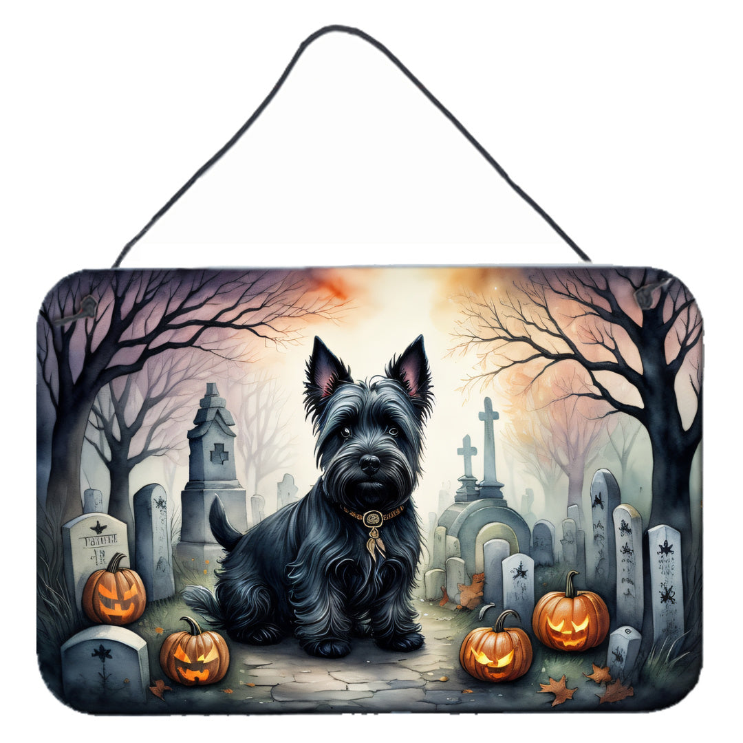 NEW Scottish Terrier Spooky Halloween Wall or Door Hanging Prints Aluminum Metal Sign Kitchen Wall Bar Bathroom Plaque Home Decor, 8HX12W, Multicolor