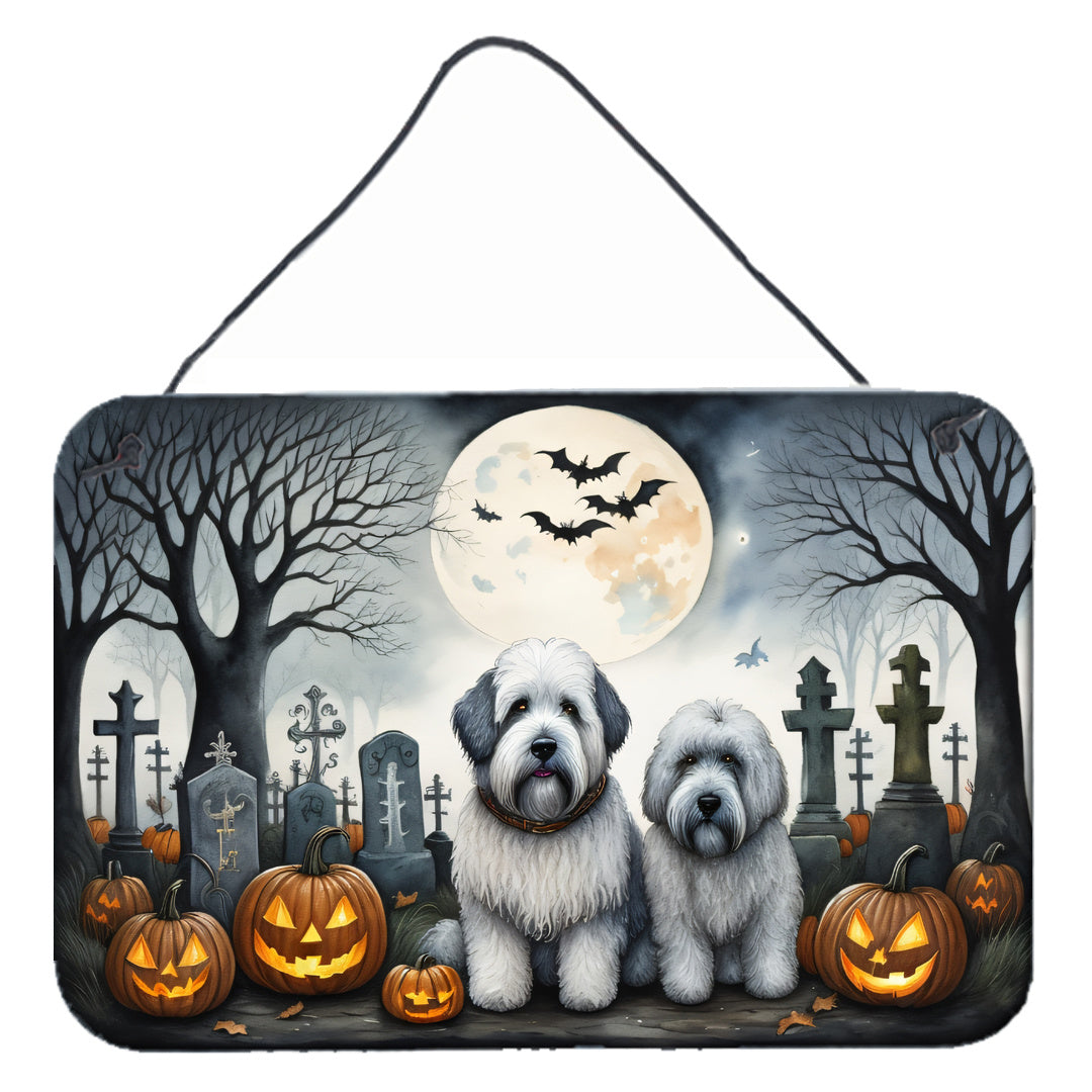 NEW Old English Sheepdog Spooky Halloween Wall or Door Hanging Prints Aluminum Metal Sign Kitchen Wall Bar Bathroom Plaque Home Decor, 8HX12W, Multicolor