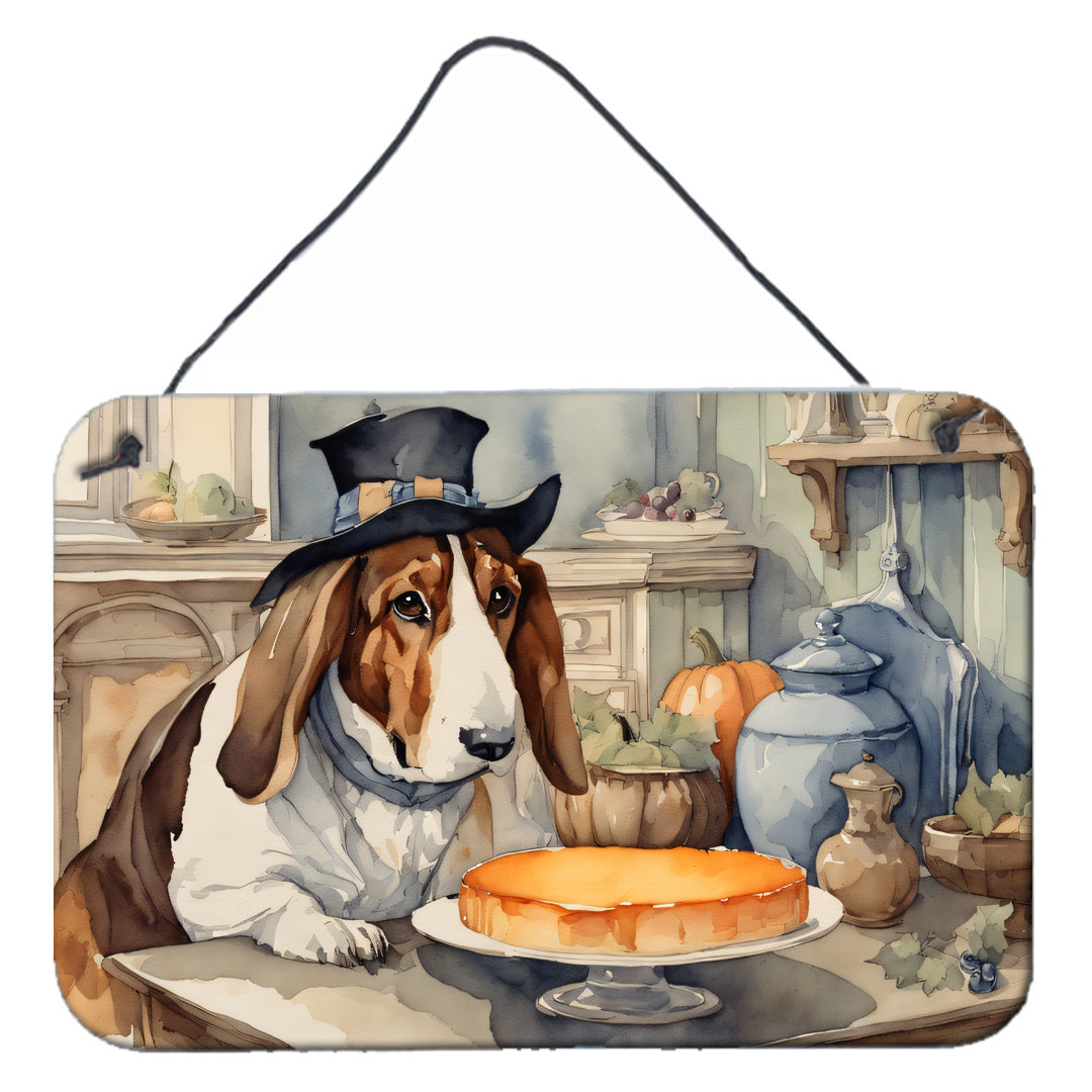 NEW Basset Hound Fall Kitchen Pumpkins Wall or Door Hanging Prints Aluminum Metal Sign Kitchen Wall Bar Bathroom Plaque Home Decor, 8HX12W, Multicolor