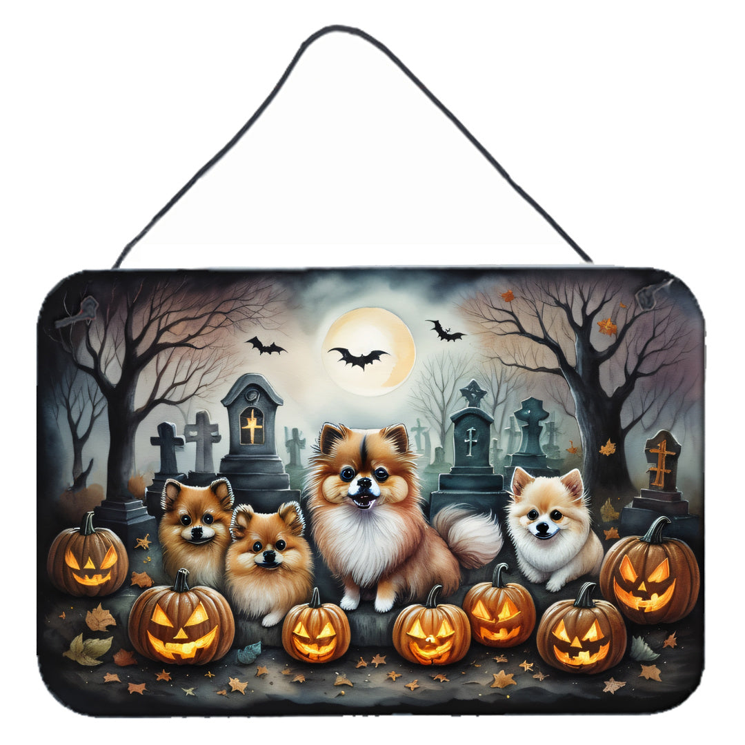 NEW Pomeranian Spooky Halloween Wall or Door Hanging Prints Aluminum Metal Sign Kitchen Wall Bar Bathroom Plaque Home Decor, 8HX12W, Multicolor