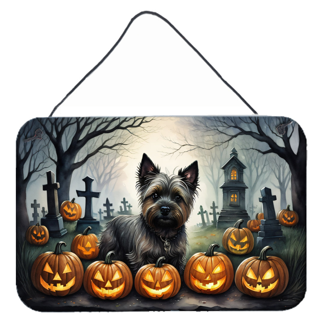 NEW Cairn Terrier Spooky Halloween Wall or Door Hanging Prints Aluminum Metal Sign Kitchen Wall Bar Bathroom Plaque Home Decor, 8HX12W, Multicolor